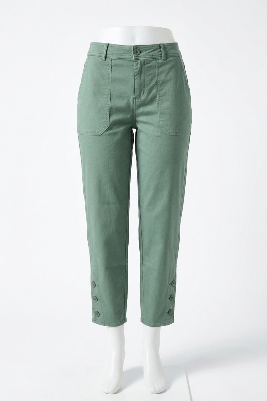 NEW TRIBAL fly front ankle pants with button vent in moss